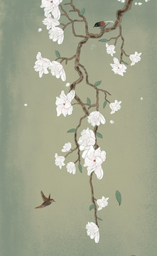新中式復(fù)古花鳥畫