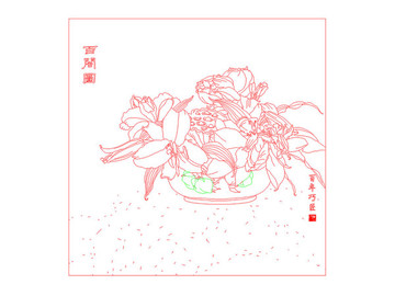 新中式裝飾畫禮品畫百合圖AI稿