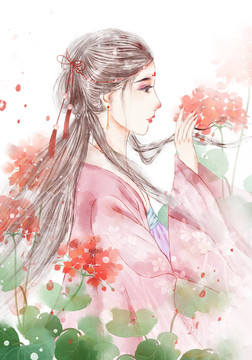 水彩古風(fēng)美女插畫(huà)