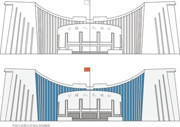 手繪中國(guó)人民銀行總部矢量圖線稿
