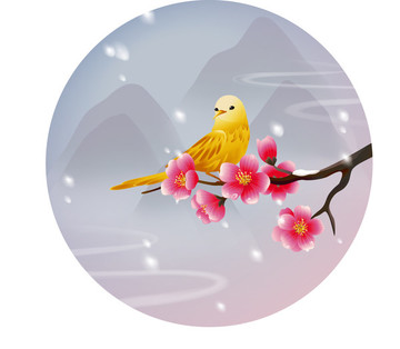 鳥棲紅梅