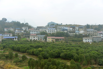 从天门山索道俯瞰张家界村庄田园