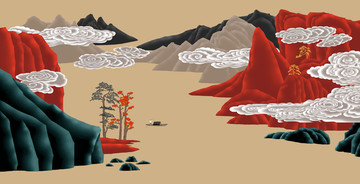 青綠古風(fēng)山水畫