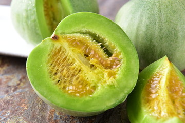 绿皮甜瓜新鲜水果横切面香瓜