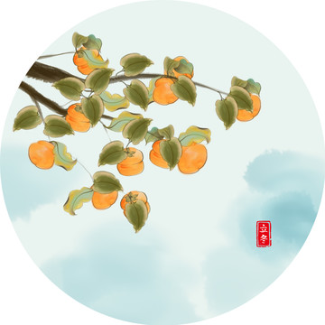 新中式水墨事事如意圓形裝飾畫