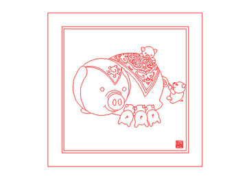 十二生肖猪装饰画AI线稿