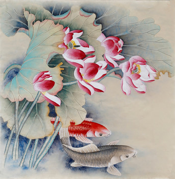 荷花金魚(yú)國(guó)畫(huà)