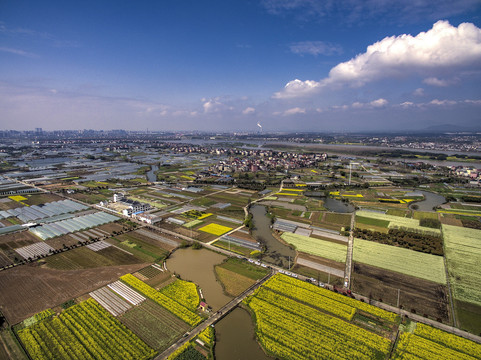 兰溪岩头村民居农田航拍