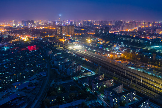 航拍徐州市城市夜景
