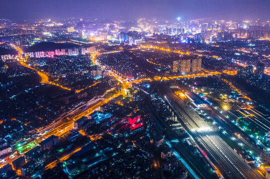 航拍徐州市城市夜景