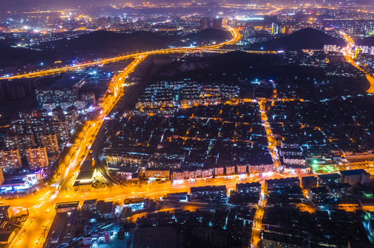 航拍徐州市城市夜景