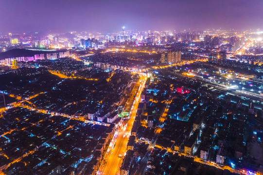 航拍徐州市城市夜景