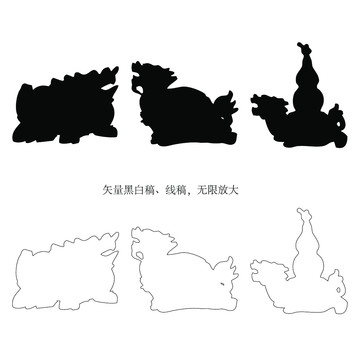 神獸龍龜黑白線稿