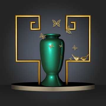 黃金擺臺(tái)花瓶蝴蝶抽象壁畫裝飾畫