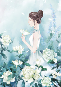 少女與花