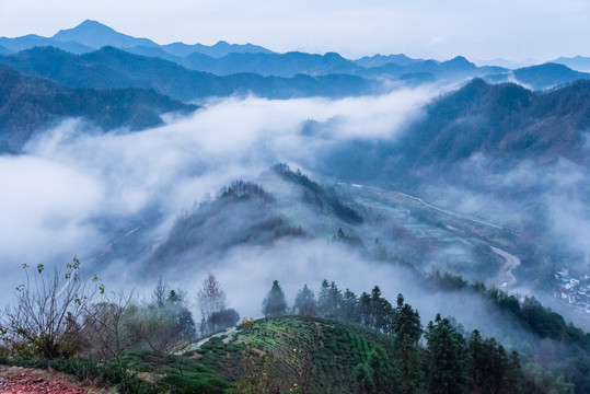 烟雨蒙蒙远山