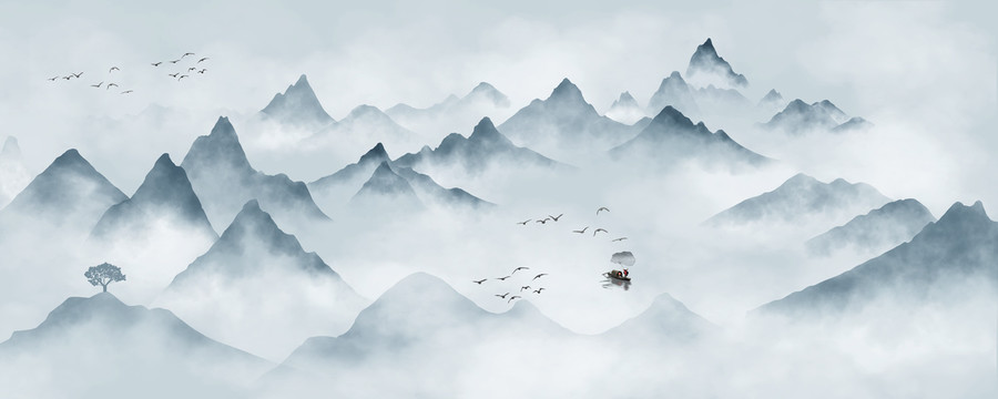 高清巨副山水畫