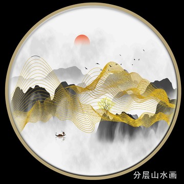 線條水墨山
