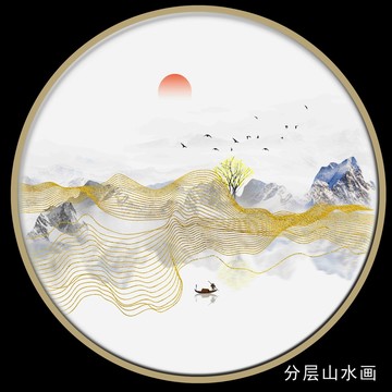 抽象圓形線條水墨畫