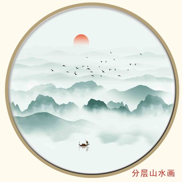 禅意圆形水墨画