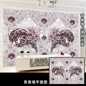 奢華寶石花3D立體珠寶背景墻