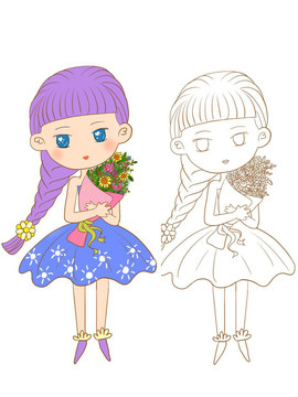抱花的卡通編制女孩