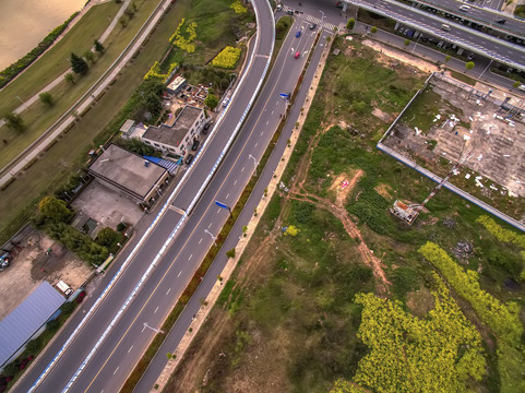 兰溪兰江堤路油菜花航拍