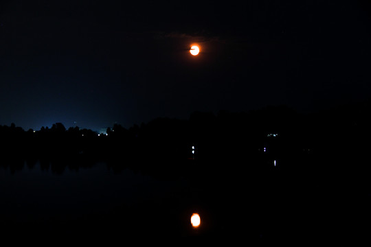 湖水红月