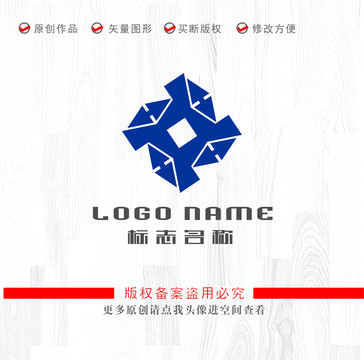 X字母菱形H标志旋转logo