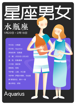 星座男女水瓶座卡牌海報插畫