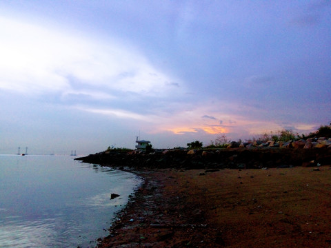 大铲湾海边暮色黄昏