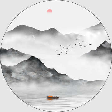 水墨山水壁畫