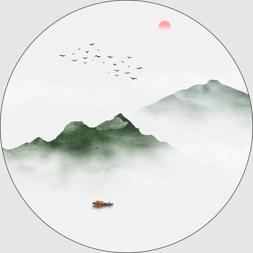 簡(jiǎn)約圓形山水畫