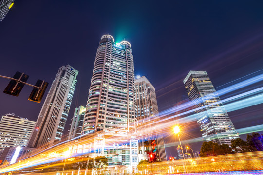 上海陆家嘴城市夜景建筑街道