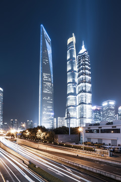 上海陆家嘴城市夜景建筑街道