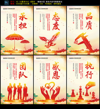 承擔(dān)感恩品質(zhì)態(tài)度團(tuán)隊(duì)執(zhí)行豎圖