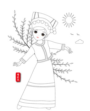 布朗族少數(shù)民族簡筆畫