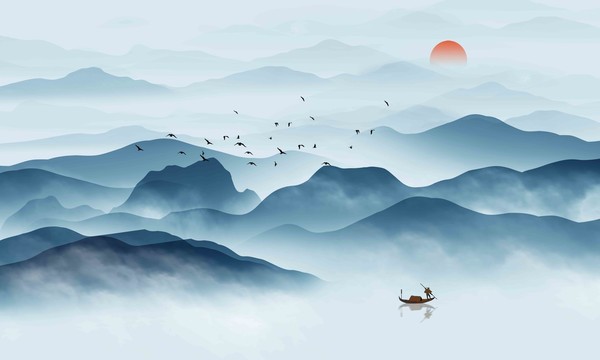 禪意山水裝飾背景墻