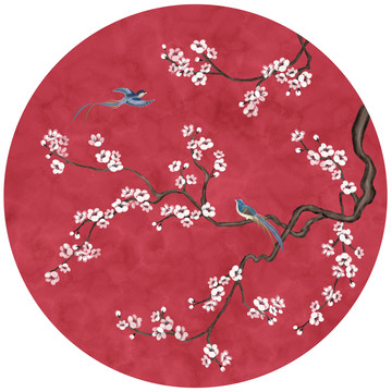 水墨花鳥圓形
