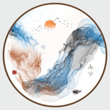 高清新中式水墨山水掛畫