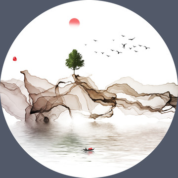 圓形水墨畫