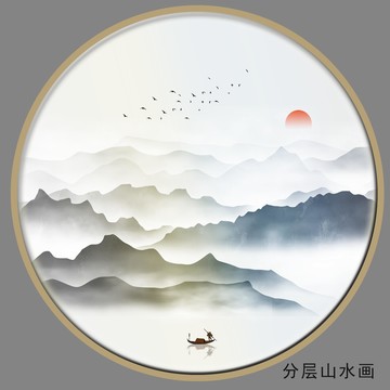 圓形水墨裝飾畫