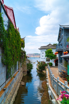 洱海双廊小渔村古村落古镇街景