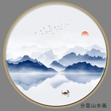 蓝色山水画