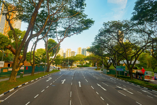 双层巴士上层往外看的城市街景