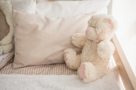 泰迪熊在婴儿床上