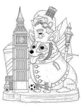 英國(guó)柯基犬線畫