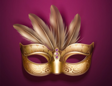 嘉年华金色面具与羽毛装饰设计