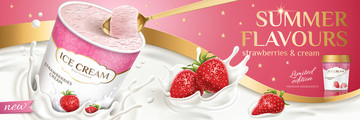 草莓冰淇淋广告横幅