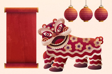 新年吉祥舞獅素材